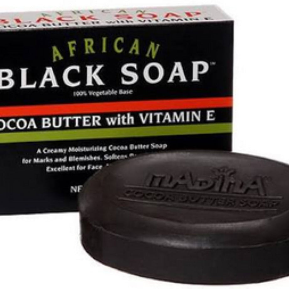 Madina African Black Soap Cocoa Butter with Vitamin E, 3.5 oz (Pack of 6)